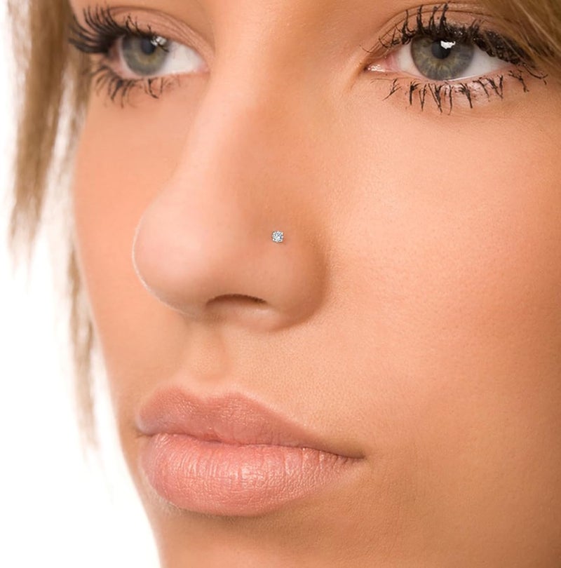 XoCiuKe 10Pcs 20G Nose Rings Studs for Women Corkscrew Sliver Nose Studs Hypoallergenic Nose Rings 316L Surgical Stainless Steel Nose Nostril Percing Jewely for Women Men Round Square CZ Imitation Diamond 1.5mm/2.0mm/2.5mm/3.0mm - Image 5